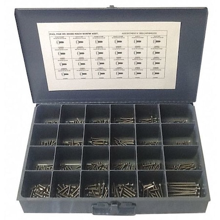 Zoro Select Screw Assortment, Stainless Steel, Plain Finish JBDL24PHMS25S