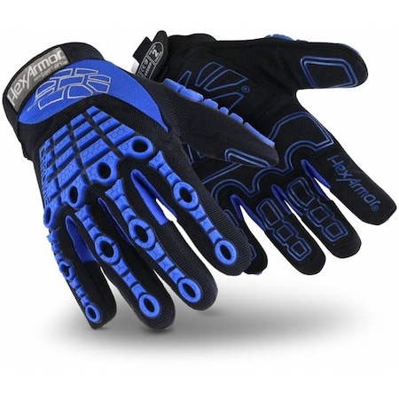 Hexarmor Chrome Mechanics Gloves, Synthetic Leather Palm, Spandex Back, Black/Blue 4024-XXXL (12)