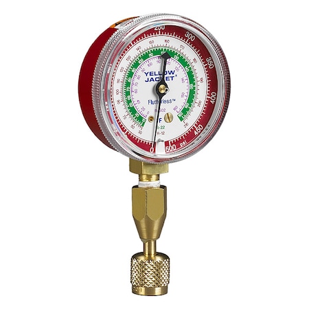 Yellow Jacket Test Gauge, 2 1/2 in Dia, Red, 500 psi 40331