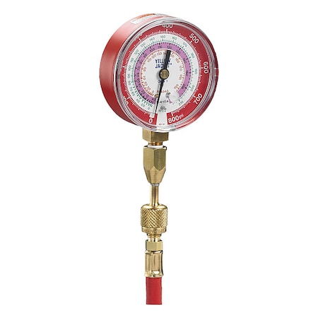 Yellow Jacket Test Gauge, 3 1/8 in Dia, Red, 800 psi 40344