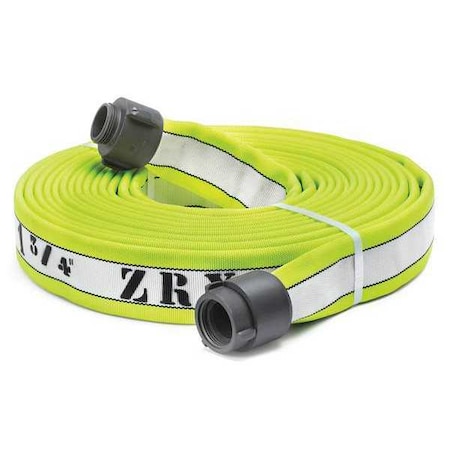 Kuriyama Fire Products Fire Hose, Double Jacket, 50 ft Length, 2 1/2 in Hose Inside Dia., NBR Hose Tube, MNH Fitting A G53H25HDY50N