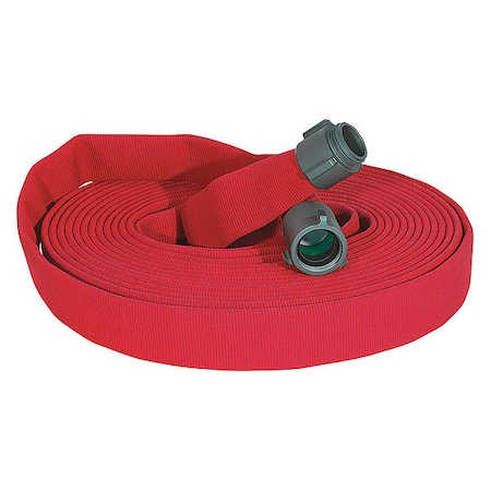 Kuriyama Fire Hose, Double Jacket, 50 ft Length, 1 1/2 in Hose Inside Dia., Polyurethane Hose Tube, Red G51H15LNR50P