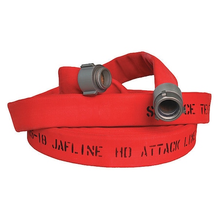 Kuriyama Fire Hose, Double Jacket, 50 ft Length, 1 1/2 in Hose Inside Dia., EPDM Hose Tube, MNH Fitting A G52H15HDR50NB