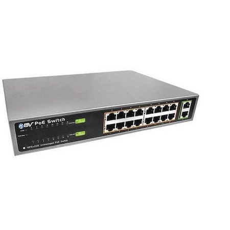 Bv Tech PoE Switch, Camera Inputs 16, 7" L POE-SW1602A