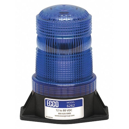 Ecco Beacon Light, Blue, 12-80V DC, 80 FPM, 3 7/8 in Dia., Permanent 6262B