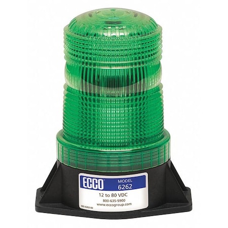Ecco Beacon Light, Green, 12-80V DC, 80 FPM, 3 7/8 in Dia., Permanent 6262G