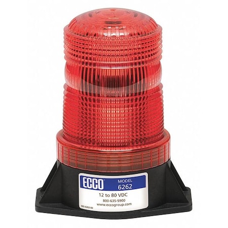 Ecco Beacon Light, Red, 12-80V DC, 80 FPM, 3 7/8 in Dia., Permanent 6262R