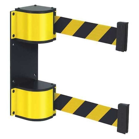 Lavi Industries Dual Retractable Belt Barrier, Yellow, 18 ft Length, Powder Coated 50-3015DL/YL/18/SF/BE