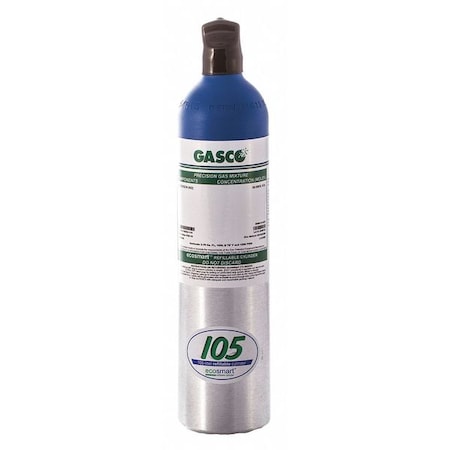 GASCO Calibration Gas, Nitrogen, Oxygen, 105 L, C-10 Connection, +/-2% Accuracy, 1,200 psi Max. Pressure 105ES-161-0.9S