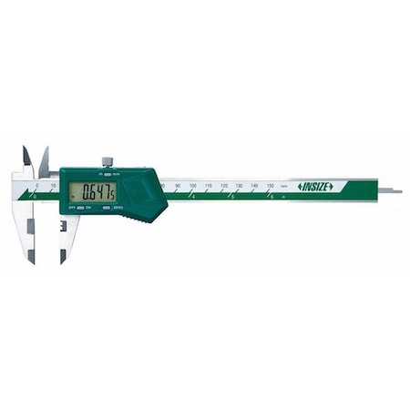 Insize Digital Caliper, SS, 0-6"/0-150mm Range 1165-150A