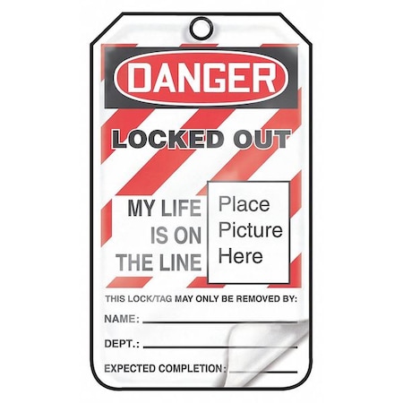 Accuform Lockout Tag, Danger, Plastic, 3 1/4 in Width, 5 3/4 in Height, Write On Surface: Yes , 25 PK MLT609LPP