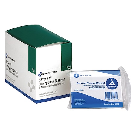 First Aid Only Emergency Blanket, 84" L, 52" W, Silver, PK5 I800
