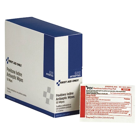 First Aid Only Povidone-Iodine Wipes, PK50 G310