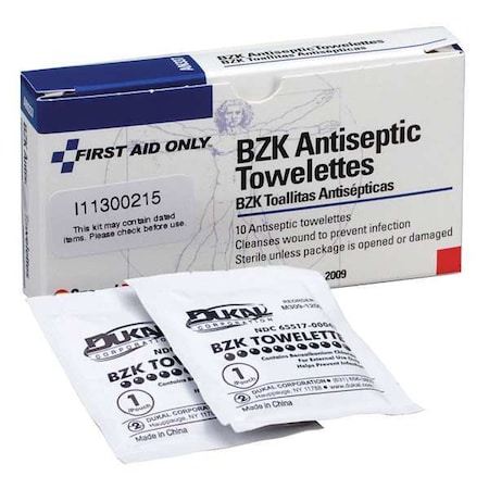 First Aid Only BZK Wipe, Antiseptics, PK100 AN337-10