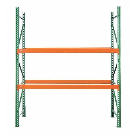 Husky Rack & Wire Pallet Rack Starter Unit, Teardrop, Roll Formed Style, 12 ft H, 102 in W, 48 in D, Green/Orange 184814439096S