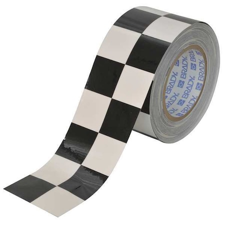 Brady Floor Marking Tape, Polyester, Checkered, Black, White, 3 in W., 8 mil Thickness 121914