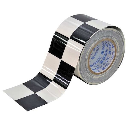 Brady Floor Marking Tape, Polyester, Checkered, Black, White, 4 in W., 8 mil Thickness 121915