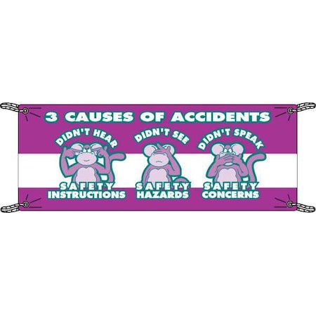 Brady Safety Banner, 4 Causes Of Accidents I Didn't Think I Didn't See I Didn't Know, 48 in H x, 120 in W 106312