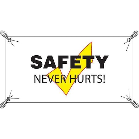 Brady Safety Banner, Safety Never Hurts, 36 in H x, 60 in W, Vinyl 106330