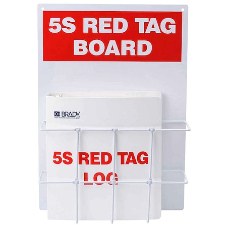 Brady Red Tag Binder Station, 5S Red Tag, Polycarbonate Backboard with Wire Rack, 14 in H x 20 in W 122053