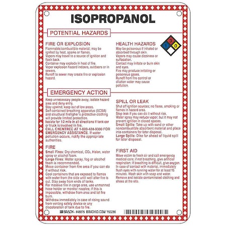 Brady Chemical Sign, 10 in Height, 7 in Width, Rectangle 48875