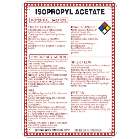 Brady Chemical Sign, 10 in Height, 7 in Width, Rectangle 48876