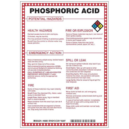 Brady Chemical Sign, 10 in Height, 7 in Width, Rectangle 48886