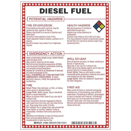 Brady Chemical Sign, 10 in Height, 7 in Width, Rectangle 48862