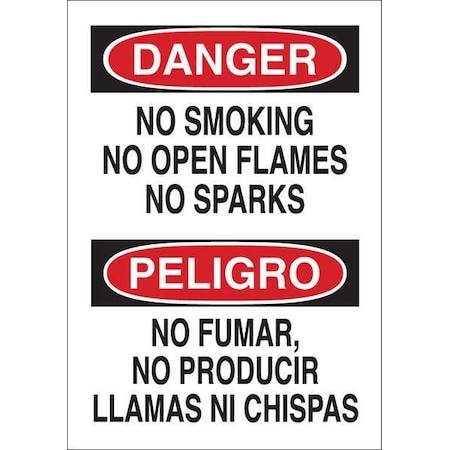 Brady No Smoking Sign, 20 in H, 14 in W, Fiberglass, Rectangle, English, Spanish, 39817 39817