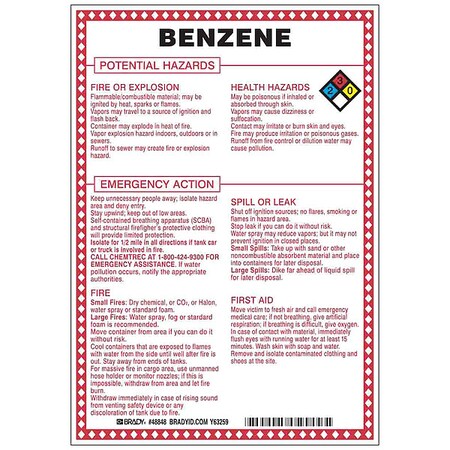 Brady Chemical Sign, 10 in Height, 7 in Width, Rectangle 48848