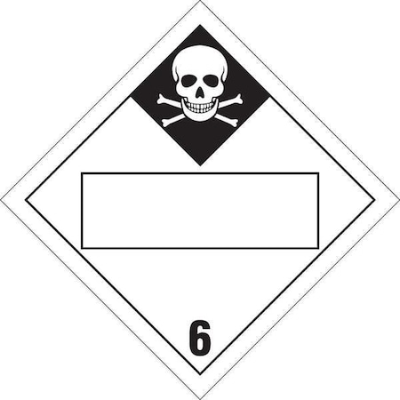 Brady DOT Container Placard, 6, B-101 Polycoated Tagstock, 10-3/4" W x 10-3/4" H 60402