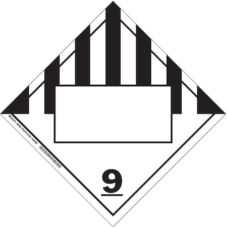 Brady DOT Container Placard, 9, B-101 Polycoated Tagstock, 10-3/4" W x 10-3/4" H 60404