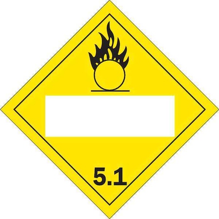 Brady DOT Container Placard, 5.1, B-946 Pressure Sensitive Vinyl, 10-3/4" W x 10-3/4" H 60383