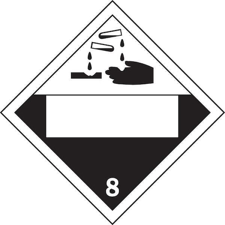 Brady DOT Container Placard, 8, B-946 Pressure Sensitive Vinyl, 10-3/4" W x 10-3/4" H 60387