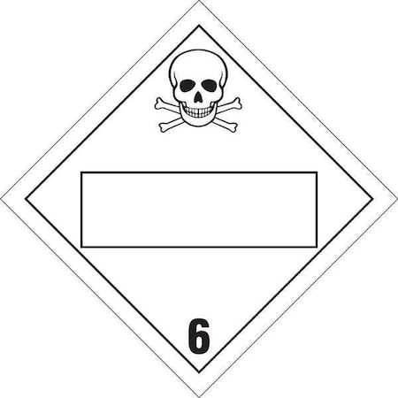 Brady DOT Container Placard, 6, B-946 Pressure Sensitive Vinyl, 10-3/4" W x 10-3/4" H 60390