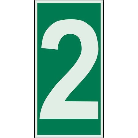 Brady IMO Sign, Number = 2, Green on Glow, 3" W x 6" H, Rectangle, Polyester, 59301 59301