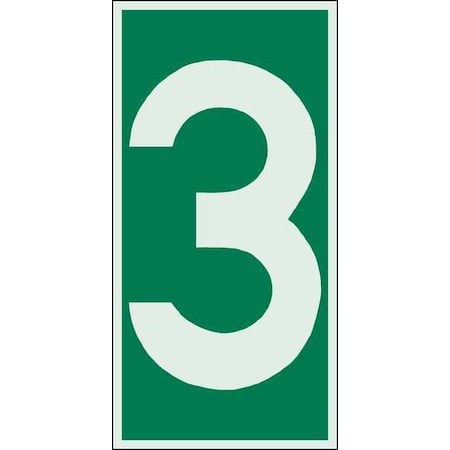 Brady IMO Sign, Number = 3, Green on Glow, 3" W x 6" H, Rectangle, Polyester, 59303 59303