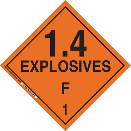 Brady DOT Container Placard, 1.4 Explosives F 1, B-101 Polycoated Tagstock, 10-3/4" W x 10-3/4" H 63400