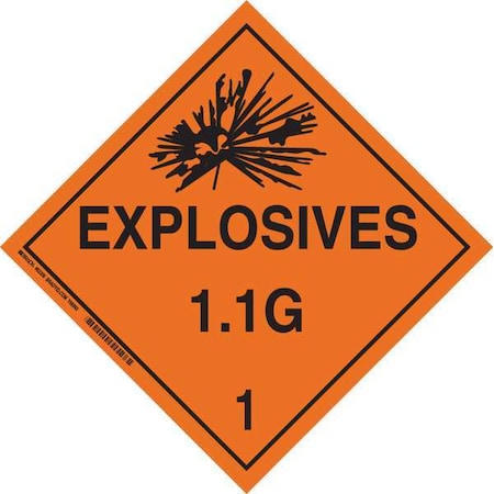 Brady DOT Container Placard, Explosives 1.1 G 1, B-120 Premium Fiberglass, 10-3/4" W x 10-3/4" H 63341