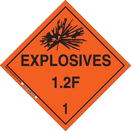 Brady DOT Container Placard, Explosives 1.2 F 1, B-101 Polycoated Tagstock, 10-3/4" W x 10-3/4" H 63383