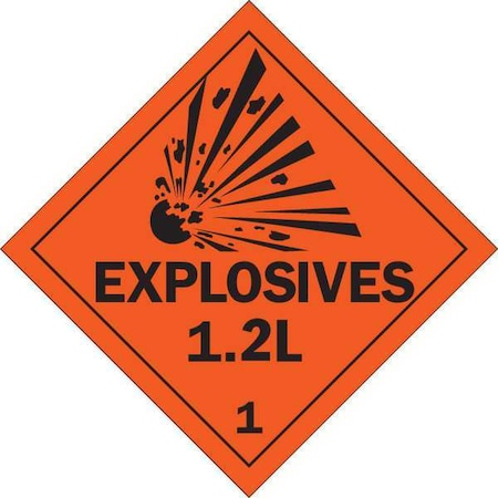 Brady DOT Container Placard, Explosives 1.2 L 1, B-946 Pressure Sensitive Vinyl, 10-3/4" W x 10-3/4" H 63318
