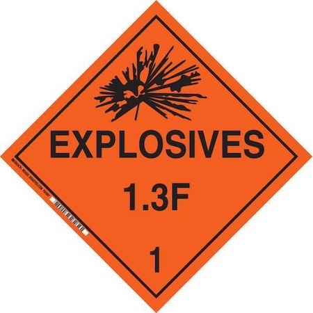 Brady DOT Container Placard, Explosives 1.3 F 1, B-946 Pressure Sensitive Vinyl, 10-3/4" W x 10-3/4" H 63320