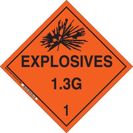 Brady DOT Container Placard, Explosives 1.3 G 1, B-946 Pressure Sensitive Vinyl, 10-3/4" W x 10-3/4" H 63321