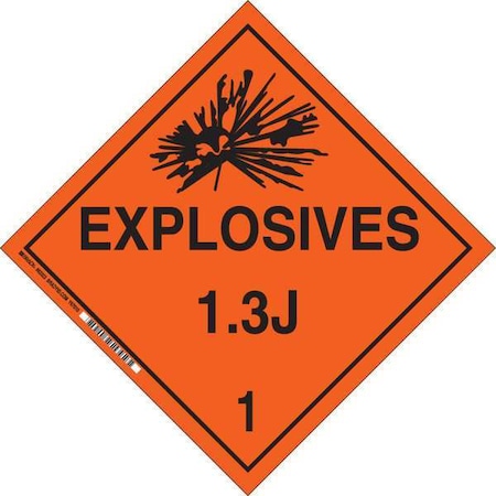 Brady DOT Container Placard, Explosives 1.3 J 1, B-120 Premium Fiberglass, 10-3/4" W x 10-3/4" H 63358