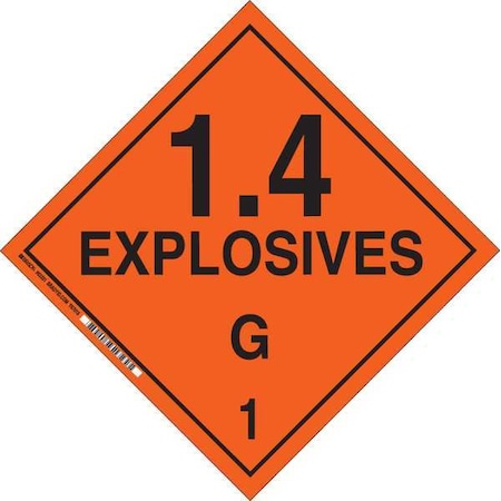 Brady DOT Container Placard, 1.4 Explosives G 1, B-946 Pressure Sensitive Vinyl, 10-3/4" W x 10-3/4" H 63331