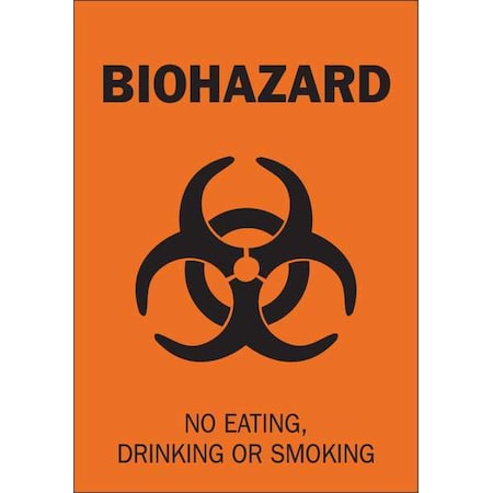 Brady Biohazard Sign, 14 in Height, 10 in Width, Fiberglass, Rectangle, English 69813