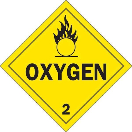 Brady DOT Container Placard, Oxygen, B-120 Premium Fiberglass, 10-3/4" W x 10-3/4" H 63436