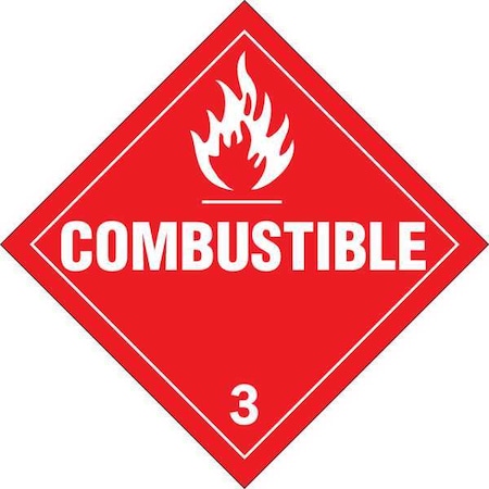 Brady DOT Container Placard, Combustible 3, B-946 Pressure Sensitive Vinyl, 10-3/4" W x 10-3/4" H 63410