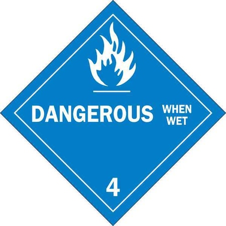 Brady DOT Container Placard, Dangerous When Wet, B-946 Pressure Sensitive Vinyl, 10-3/4" W x 10-3/4" H 63414