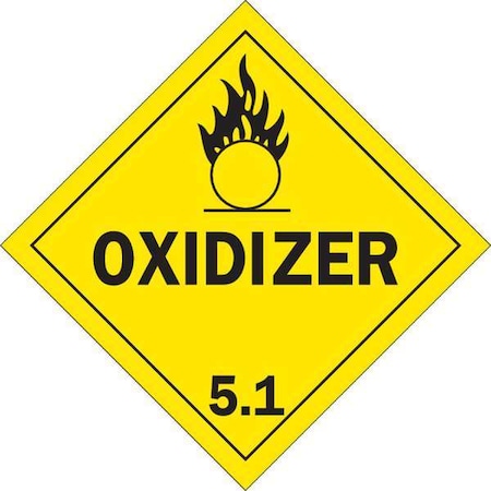 Brady DOT Container Placard, OXIDIZER; 5.1, B-946 Pressure Sensitive Vinyl, 10-3/4" W x 10-3/4" H 63415